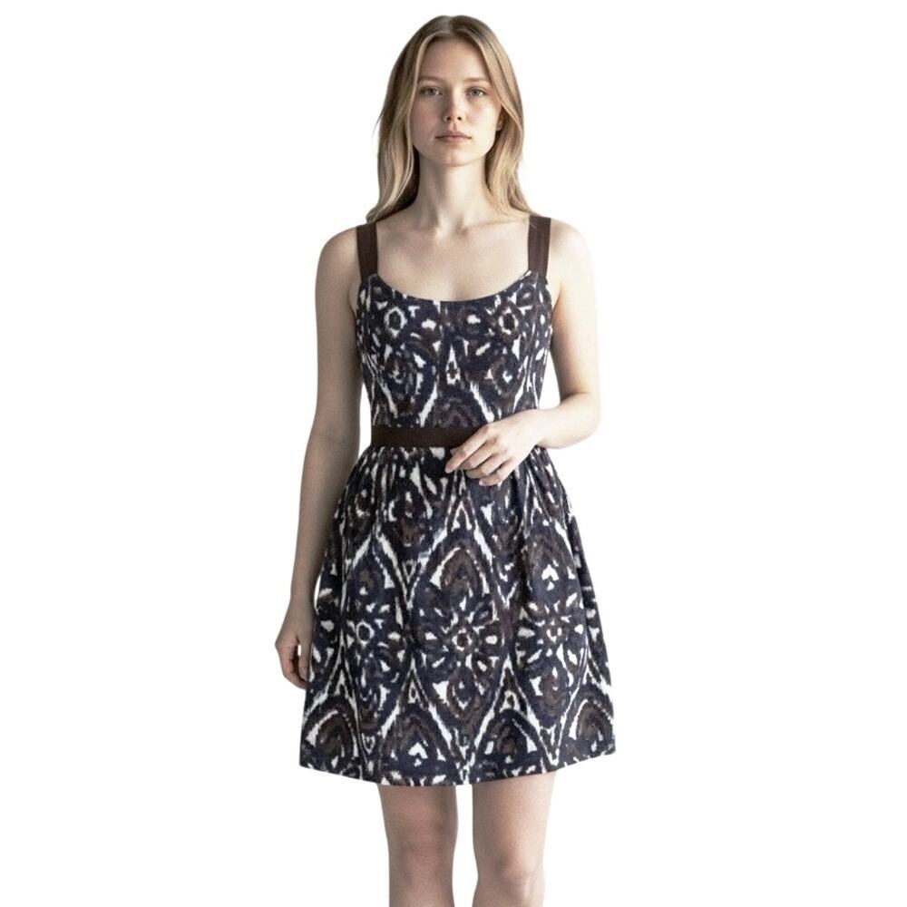 MILLY of NEW YORK Vintage Women’s Fit and Flare Navy and Brown Dress